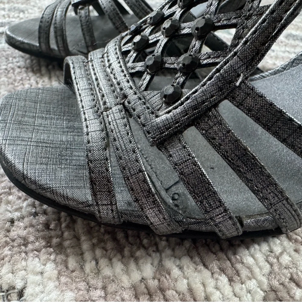 New York Transit Charcoal Strappy Heels Size 7.5